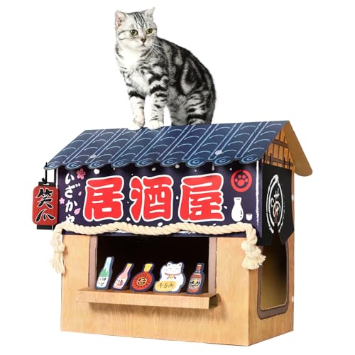 SMILE PAWS Cat Beds for Indoor Cats, Cardboard Cat House with Scratchers, Izakaya Bar, Large Sturdy Cat Furniture Condo Cave Tent, Easy to Assemble Pet Toys Accessories Stuffs, Bunny Small Animals - style: Izakaya Bar