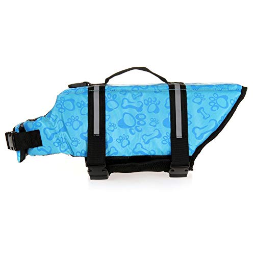 TESOON Ripstop Dog Life Jacket Quick Release Easy-Fit Adjustable Dog Life Preserver - color: Blue Bone, size: XL