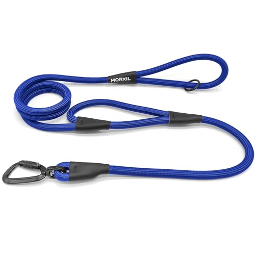 Rope Dog Leash with Two Handles, 6 Foot Heavy Duty Dog Leash with Aviation Aluminum Auto Locking Carabiner, Strong Nylon Pet Lead for Small, Medium, Large Dogs (Blue, 6FT-Two Handle) - color: Blue, size: 6 Foot Two Handle