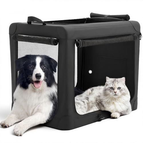 DUMOS Dog Crate 42 Inch Travel Cat Pet Carrier for Extra Large Dog, Portable Foldable Soft Pet Crate with Storage Bag & Washable Pad for Indoor Outdoor Dog Kennel Carrier (XL-80lbs, Black) - color: Black, size: 42 Inch
