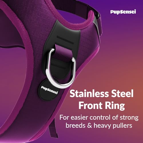 No Pull Dog Harness - Durable Polyester Puppy Harness with Front Anti-Pull Loop, Reflective Strips, and Quick-Release Clips for Small, Medium, and Large Dogs (Berry Purple, Large) - color: Berry Purple, size: Large