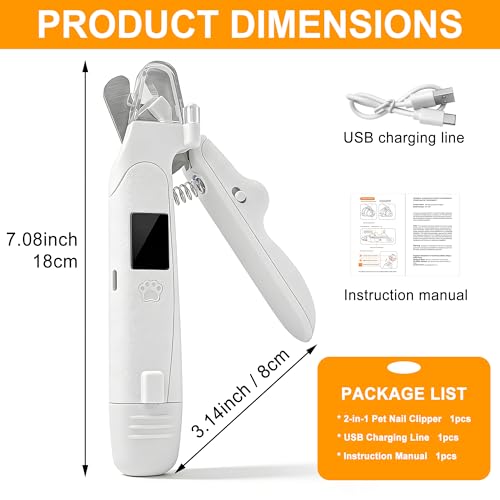 3 in 1 Pet Nail Clipper & Grinder with LED Lights, Ultra Quiet Electric Nail File, USB Rechargeable, 2 Speed Modes & Safety Guard for Small, Medium, Large Dogs and Cats