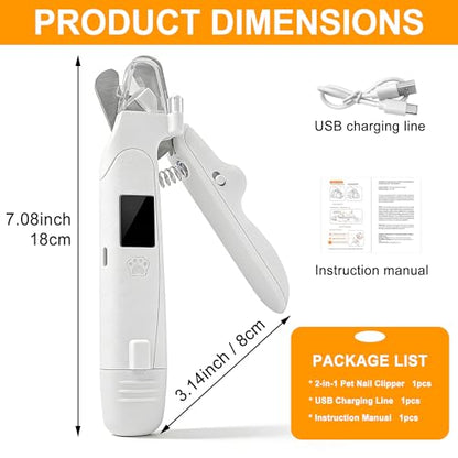 3 in 1 Pet Nail Clipper & Grinder with LED Lights, Ultra Quiet Electric Nail File, USB Rechargeable, 2 Speed Modes & Safety Guard for Small, Medium, Large Dogs and Cats