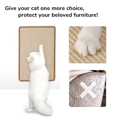 FUKUMARU Cat Scratcher Mat, 23.6 X 15.7 Inch Natural Sisal Cat Scratch Mats, Horizontal Cat Floor Scratching Pad Rug with Sticky Tapes, Protect Sofa and Carpet - color: Beige-23.6 x 15.7 Inch