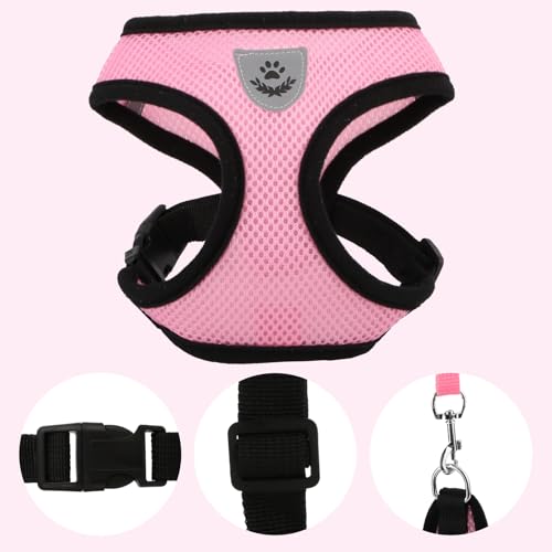 Pet Dog Vest Harnesses Puppy Cotton Polyester Adjustable Dog Mesh Harness Travel Chest Strap Vest Reflective (M, Pink) - color: Pink, size: M