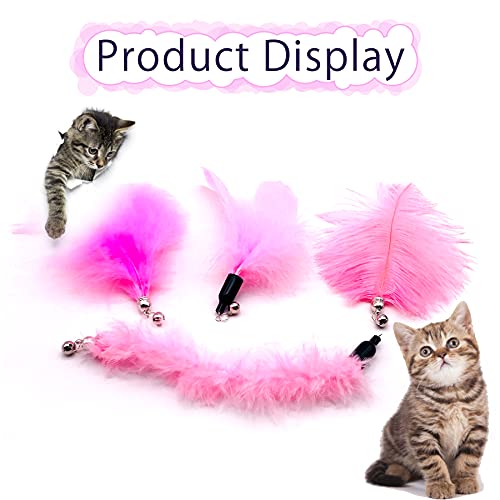 12pcs Cat Feather Toy Replacement for Wand Kitten Toys Interactive Training Bell Inside Playing Gift for Chasing Jumping Exercise Refill Feathers Toy (Pink+Rosepink) - color: Pink+Rosepink