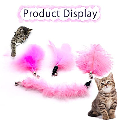 12pcs Cat Feather Toy Replacement for Wand Kitten Toys Interactive Training Bell Inside Playing Gift for Chasing Jumping Exercise Refill Feathers Toy (Pink+Rosepink) - color: Pink+Rosepink