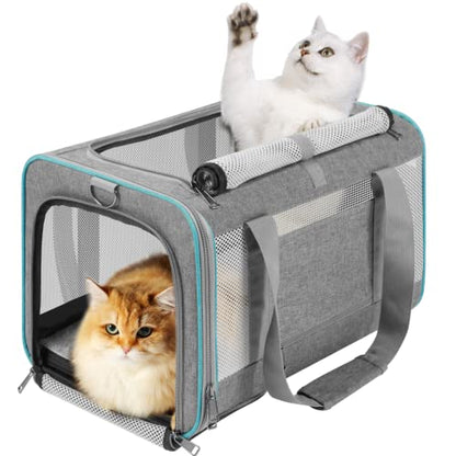 GAPZER Pet Carrier for Large Cats 20 lbs+ / Soft Sided Small Dog Travel Carriers Top Load/Collapsible Carrier Bag for Big Cat / 2 Kittens Sturdy Transport Carriers Long Trips/Medium Cats 15 pounds - color: Grey