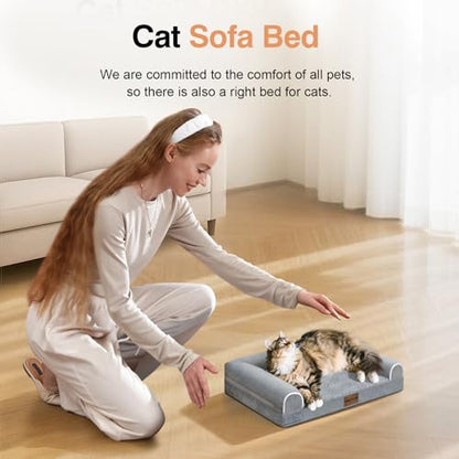 Small Dog Bed Orthopedic Washable: Beds Bolster Small Sized Dogs Cats Bed Egg Crate Foam Couch Sofa Waterproof with Removable Cover - color: Light Grey, size: 20.0"l X 14.0"w X 5.5"th