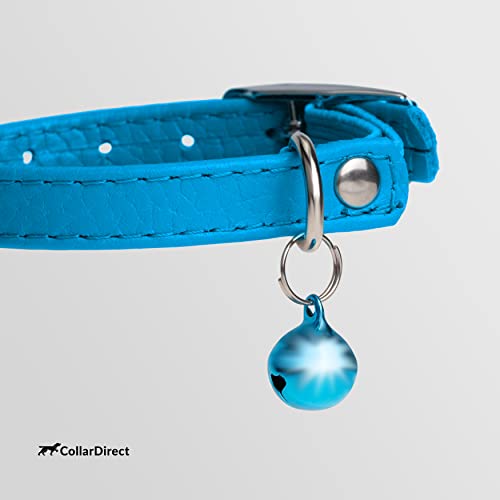 CollarDirect Leather Cat Collar with Removable Bell – Safety Elastic Strap (Breakaway Alternative) – Kitten Collar for Small & Big Boy & Girl Cats - color: Light Blue, size: Neck Fit 8"-11"