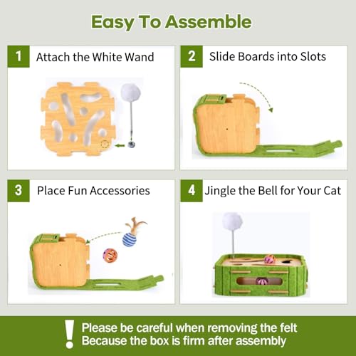 Cat Puzzle Box Toy for Indoor Cats Boredom Relief Interactive Wooden Cat Enrichment Maze with Jingle Balls, Feather Wands & Spiral Springs, Slow Feeder Treat Dispenser for Kittens & Adult Cats - size: Medium