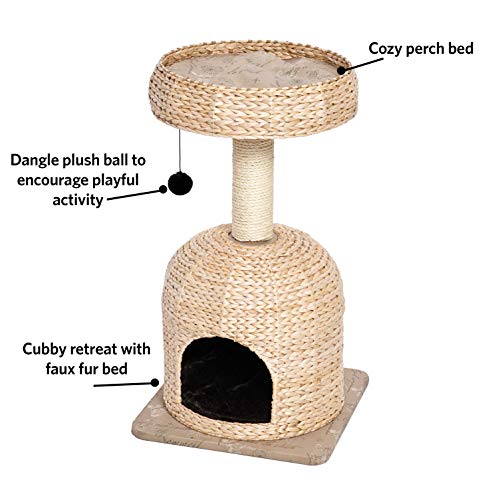 MidWest Homes for Pets Cat Tree |Scout Cat Furniture Cat Activity Tree w/Sisal Wrapped Support Scratching Posts & Dangle Play Balls, Woven Rattan & Script Small Cat Tree - size: Scout Woven Rattan/Script
