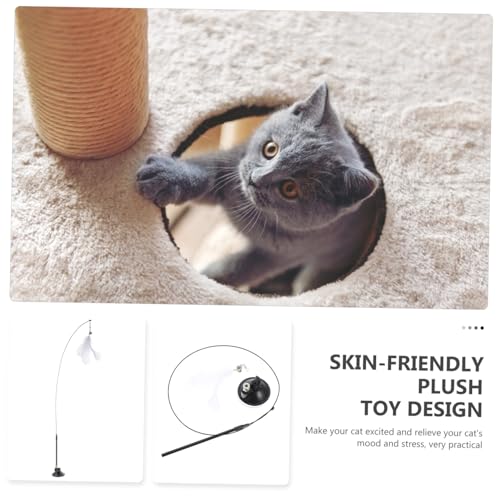 Interactive Cat Teaser Wand with Bell and Plume Head Cat with Suction Cup Base Promotes Exercise and Stress Relief Enhances Bonding and Healthy Playtime