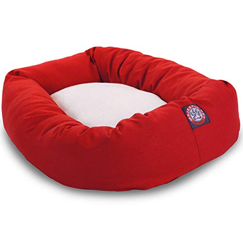 40 inch Red & Sherpa Bagel Dog Bed By Majestic Pet Products - color: Red