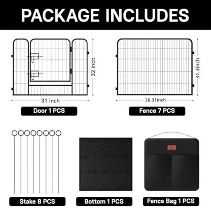 PJYuCien Dog Playpen Plus Storage Bag, 31.3" H 8 Panels Puppy Pen with Square Bottom, Heavy Duty Dog Fence for Puppies/Small Dogs - style: 8-Panels 31.3"W