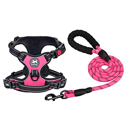 PoyPet Dog Harness and Leash Combo, Escape Proof No Pull Vest Harness, with 5 Feet Leash, Reflective Adjustable Soft Padded Pet Harness with Handle for Small to Large Dogs(Pink,S) - color: Pink, size: S