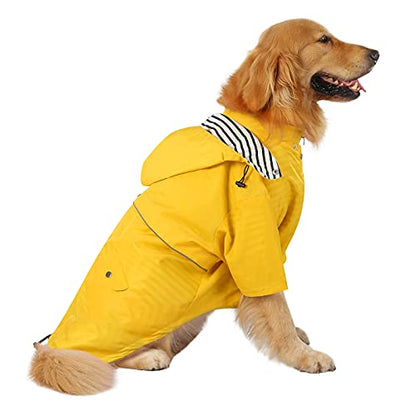 HDE Dog Raincoat Poncho Double Layer Zip Rain Jacket with Removable Hood, Leash Hole for Small to 3XL Dogs and Puppies Yellow - 3XL - color: Yellow, size: XXX-Large