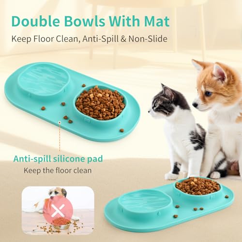 Small Size Puppy Dog Bowls: Food and Water Bowls Set for Small Dogs, No-Spill Non-Skid Dog Dish, Blue - color: Blue