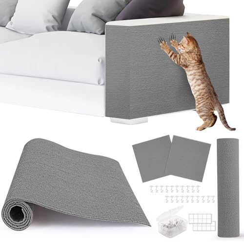 4pack Cat Scratch Couch Furniture and Wall Protector | Adhesive Cat Scratch Pad for Covering Cat Tower, DIY Climbing Cat Scratcher Couch Protector from Cat Claws Scratching (Light Gray) - color: LightGrey, size: 4 Pack