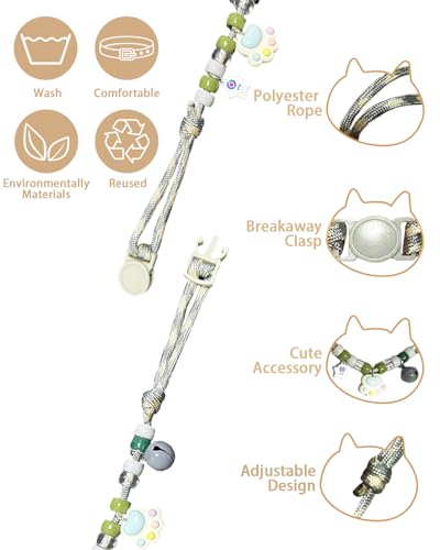 GoldTiger Beaded Cat Collar，Cute Cat Collar with Breakaway and Paw Print Pendant - Adjustable Bracelet Style for Medium to Small Cats, Size 7.87~11.81 Inches - color: gray