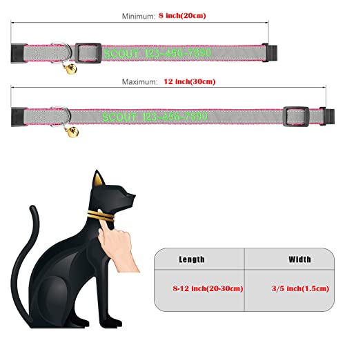 Cat Collar Personalized - Breakaway Reflective Cat Collar with Bell-Custom Cat Collars Embroidered with Name and Phone, Adjustable for Cats and Kitten