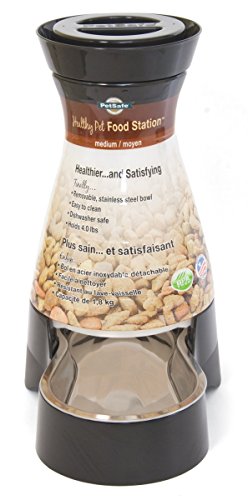 PetSafe Healthy Pet Food Station - Medium, 4 lb Kibble Capacity - Gravity Pet Feeder Dry Food Dispenser, Automatic Cat Feeder, Small to Medium Dog Feeder - Removable Stainless Steel Bowl Included - size: Medium