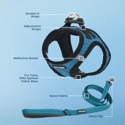 Best Pet Supplies Voyager Step-in Plush Dog Harness - Soft, Step in Vest Harness and Reflective Dog 5 ft Leash Combo with Neoprene Handle for Small and Medium Dogs, Turquoise Plush, S - color: Harness Leash Set (Turquoise Plush), size: S (Chest: 14.5 - 16