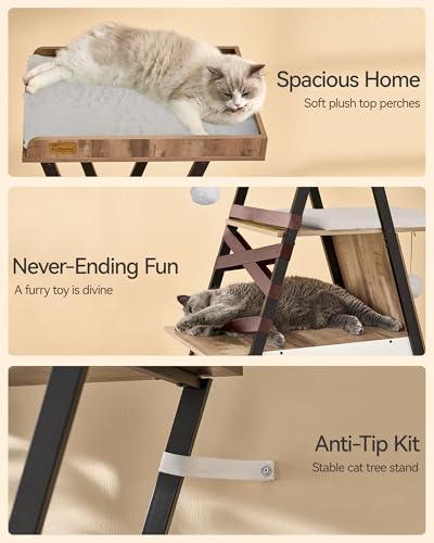 FourFurPets 72.4" Cat Tree, Modern Cat Tower for Indoor Cats, Multi-Level Cat Condo with Caves, Tall Cat Tree with Cat Scratching Board, Wooden Cat Tower with Large Perch, Removable Pads, Camel Brown - color: Camel Brown