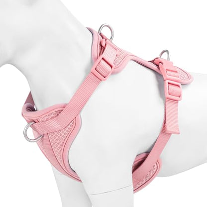 Dog Harness Medium Sized, Pet Vest with Front Clip, Adjustable Puppy Harness with 3 Fast Release Buckles[Easy to Put on & Take Off] (Pink, M) - color: Pink, size: M: Neck=17"-22"/Chest=15"-28"