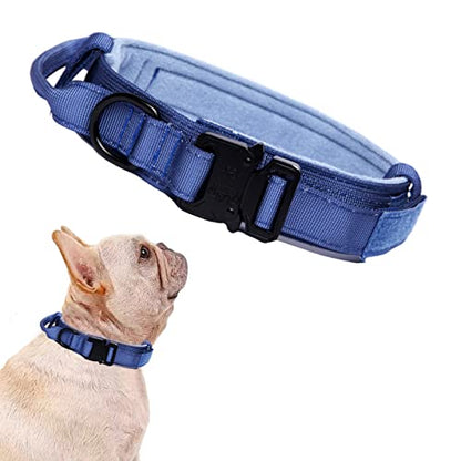 Tactical Dog Collar Adjustable Military Nylon Dog Collar with Control Handle and Heavy Duty Metal Buckle for Medium and Large Dogs (Dark Blue,S) - color: Dark blue, size: Small (Pack of 1)