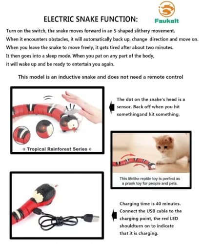 Cat Toys Snake Interactive,Kitten Toys,Realistic Smart Sensing Snake Toy,USB Rechargeable,Automatically Sense Obstacles and Escape,Electric Tricky Snake Cat Toys for Indoor Cats Dogs(Pink snake)