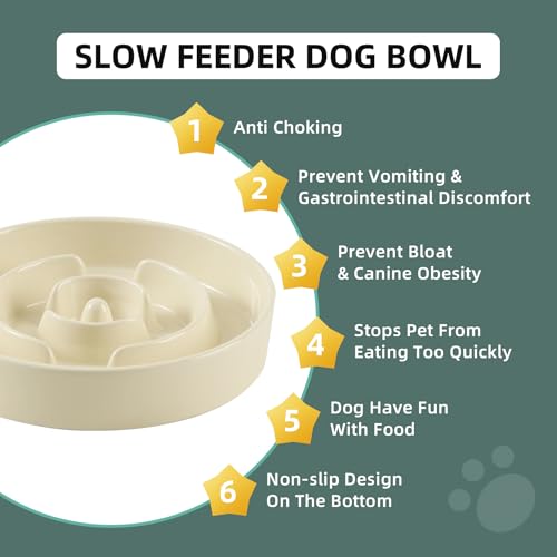 Havniva Ceramic Slow Feeder Dog Bowls, 1.6 Cups Dog Bowl Slow Feeding for Medium Breed, 8.2inch Puzzle Dog Food Bowl Slow Feeder Non-Slip Anti-Gulping and Anti-Choking Reduces Bloating - color: 1 x Light Yellow-A, size: 8.2inch