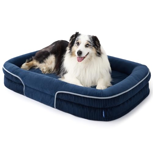 Bedsure XL Pro Orthopedic Dog Beds Large Sized Dog - 360° Oval Bolster Jumbo Dogs Bed for Senior Dogs with Waterproof Washable Cover, Extra Large Pet Sofa Couch with Ultra-Soft Fleece, Navy Blue, 45" - color: Navy Blue, size: 45"lx32"wx7"th