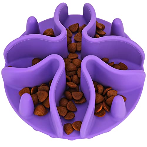 Slow Feeder Insert for Dogs & Cats, 3 Sizes Food-Grade Silicone Anti-Choking Puzzle Feeder, Non-Slip Suction Cup Design, Fits Most Bowls, Bloat Stop Pet Feeding Solution - color: Lavander, size: Large 5.5 inchs