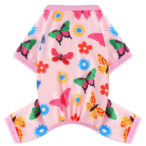 Dog Pajamas Small Sized Dogs Stretchable Summer Dog Clothes Pjs 4 Legs Girl Boy Cute Soft Puppy Outfits Doggie Cat Jammies Jumpsuit Sleeper for Pet, Butterfly, XS - color: Butterfly, size: X-Small (Chest 11in )