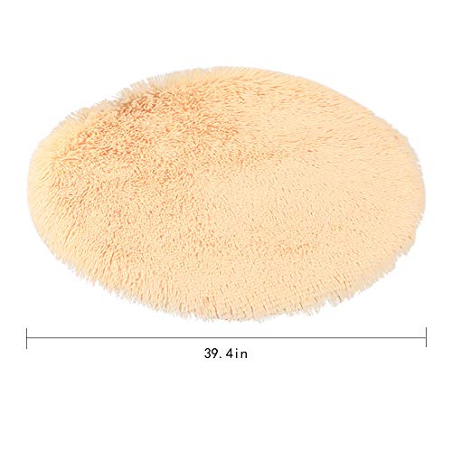 39 Inch Plush Dog Bed Mat Warm Fluffy Round Puppy Crate Pad with Anti-Slip Waterproof Bottom Soft Comfy Pet Kennel Mat for Small and Medium Dogs Sleeping(Beige) - color: Beige, size: 39 Inch