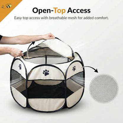 Bee Neat Indoor Pet Playpen 34 x 24 for Small Animals – Foldable, Breathable & Secure Exercise Pen for Rabbits, Guinea Pigs, Cats, Puppies & Small Dogs - style: Medium
