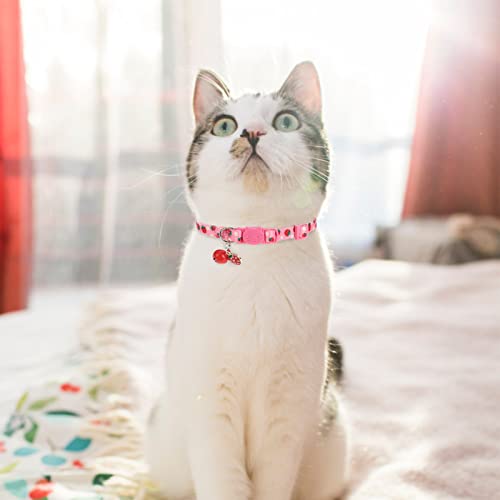 Breakaway Cat Collars with Bell & Cute Pendants, 3 Pack Safety Buckle Kitten Collars, Adjustable Pet Collar Ideal for Girl Boy Cats Puppy (Fruit Pattern) - color: Style A - Fruit