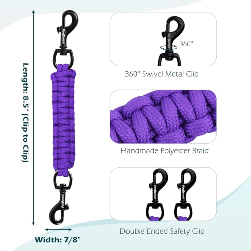 Dog Collar Safety Clip, Handmade Backup Safety Strap for Dog Harness, Prong, Pinch Collar, Double Ended Clasp Leash Connector (Purple) - color: Purple