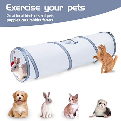 Sheldamy Cat Tunnel, 2-Way Cat Tunnels for Indoor Cats, Collapsible Cat Play Tunnel, Interactive Toy Maze Cat House with 1 Play Ball for Cats, Puppy, Kitty, Kitten, Rabbit (White & Grey) - color: 2 Way White & Grey
