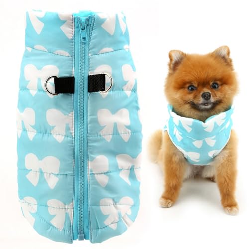 SMALLLEE_LUCKY_STORE Pet Water Resistant Winter Jacket Vest with D-Ring for Small Dog Cat Zip-up Padded Puppy Coat Chihuahua Yorkie Kitten Warm Clothes, Blue, XS - color: baby blue, size: XS(chest 11.0" back 9.0")