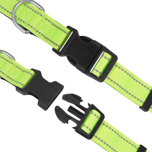 Dog Collars Adjustable for Small Dogs,Heavy Duty Waterproof Dog Collar with Quick Release Buckle,Girl Boy Female Male Reflective Nylon Dog Collar with Soft Neoprene Padded,S,Green - color: Green, size: Small