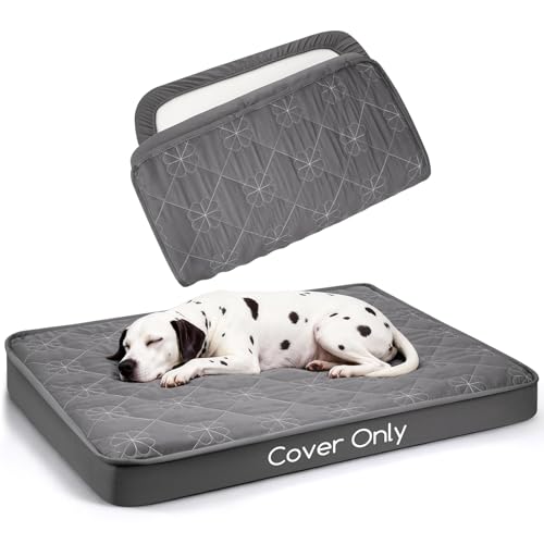 Waterproof Dog Bed Cover Replacement Washable, Ultra Soft & Noiseless Quilted Fitted Sheet with Elastic Band, Easy to Clean Dog Bed Sheets Pet Bed Liner for Dog/Cat - 35x44 Inch, Grey, Cover Only - size: 35"x44"
