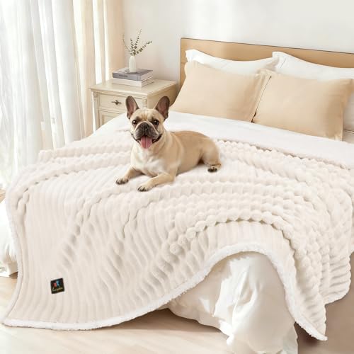Luciphia Waterproof Dog Blanket for Large Dogs Ultra-Soft Calming Cut Pile Flannel Throw Durable & Warm Furniture Protection for Couch Bed Pet Human Blanket Machine Washable Soft White,XL(85''x57'') - color: Soft White, size: XL(85''x57'')