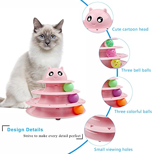 UPSKY Cat Toy Roller 3-Level Turntable Cat Toy Balls with Six Colorful Balls Interactive Kitten Fun Mental Physical Exercise Puzzle Toys - color: A-Pink