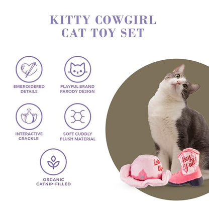Haute Diggity Kitty Cowgirl Set, Plush Cat Toys Catnip Filled with Interactive Crackle Sound, Safe & Durable Toys for Cat & Kitten, 2 Pcs - style: Kitty Cowgirl Hat + Boot