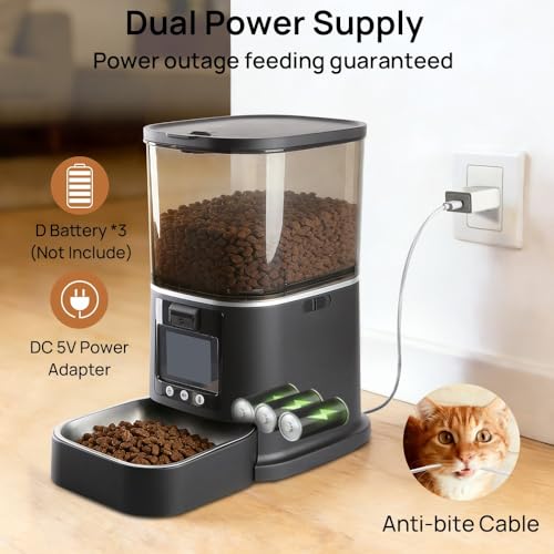 5L Automatic Cat Feeder with Camera, Two-Way Video 3MP HD & Audio, 5G WiFi Automatic Dog Feeder with Night Vision, Cat Food Dispenser with Dog Food Container for Multiple Pets - color: Black