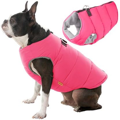 Gooby Padded Vest Dog Jacket - Solid Pink, X-Small - Warm Zip Up Vest Fleece Jacket with Dual D Ring Leash Water Resistant for Small to Medium Dogs - color: Pink Solid, size: X-Small