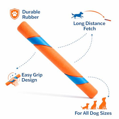 Ultra Fetch Stick Dog Toy, 12 Inch Durable Rubber Stick for Interactive Outdoor Play, Long Distance Throw for Medium to Large Dogs, Orange Blue