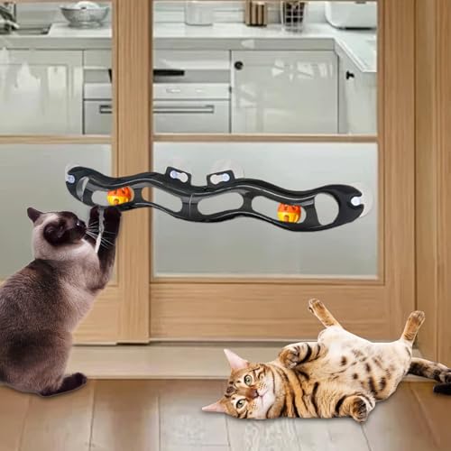 Window Mount Cat Toy - Suction Cup Ball Track, Interactive Roller Coaster Game | Mental Stimulation Activity Center for Indoor